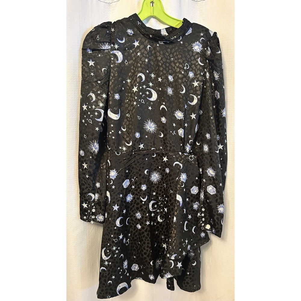 ASOS Celestial Print Long Sleeve Wrap Dress 10 US Sun Moon Stars NWT